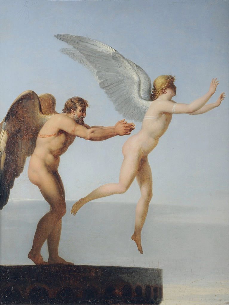 Male nudes in art: Charles Paul Landon, Icarus and Daedalus, 1799, Musée des Beaux-Arts et de la Dentelle, Alençon, France.