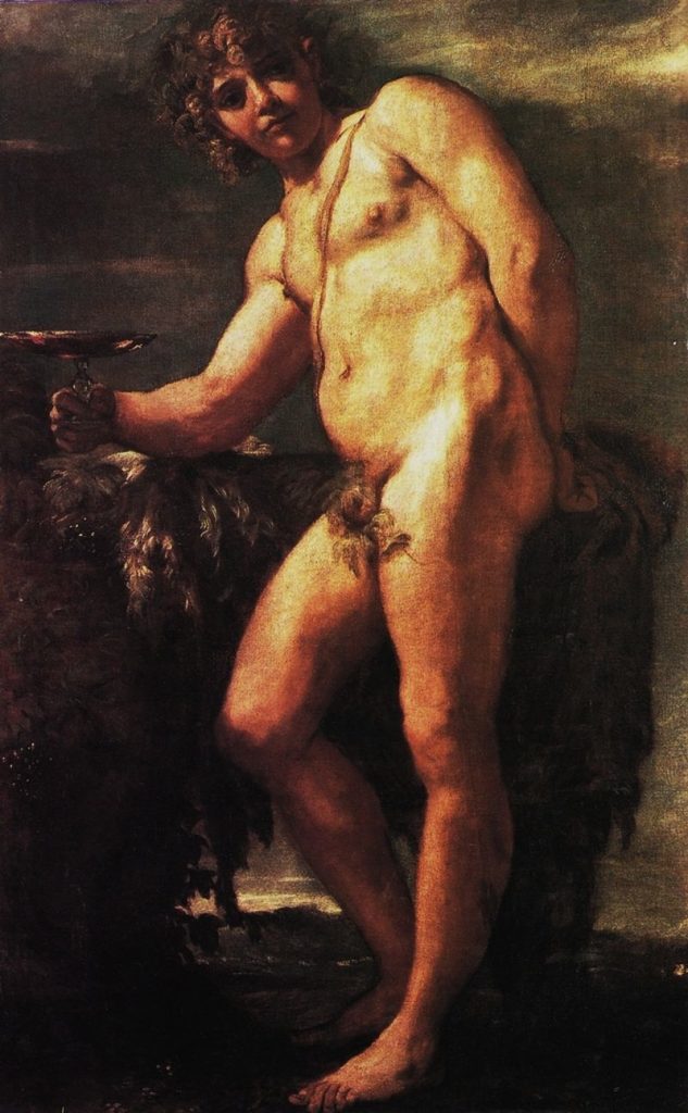 Male Nudes art: Male nudes in art: Annibale Carracci, Bacchus, ca. 1590-1591, National Museum of Capodimonte, Naples, Italy.
