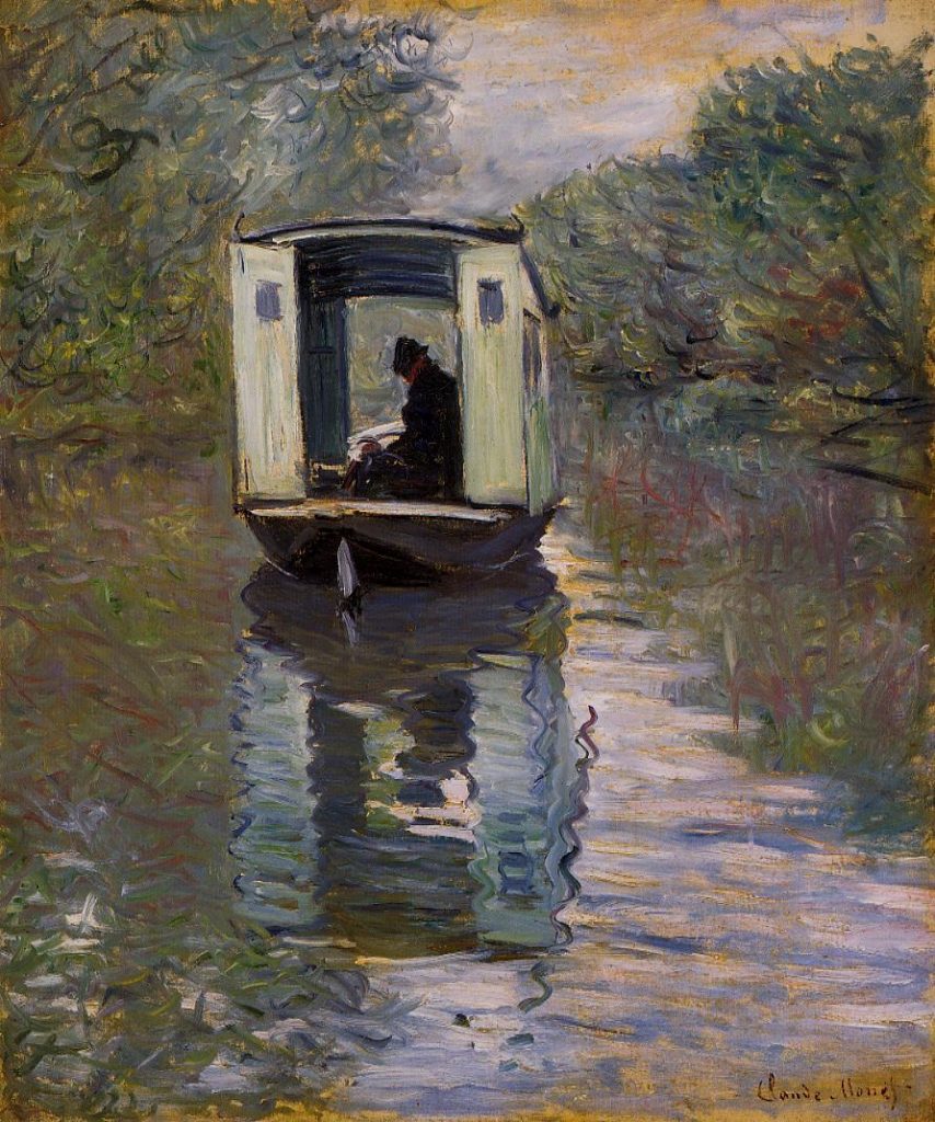 Claude Monet painting: Claude Monet, The studio boat, 1876, Barnes Foundation, Philadelphia, PA, USA.
