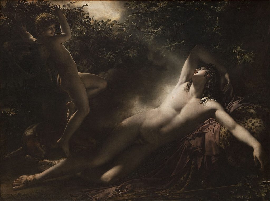 Male nudes in art: Anne-Louis Girodet, The Sleep of Endymion, 1791, Musée du Louvre, Paris, France.