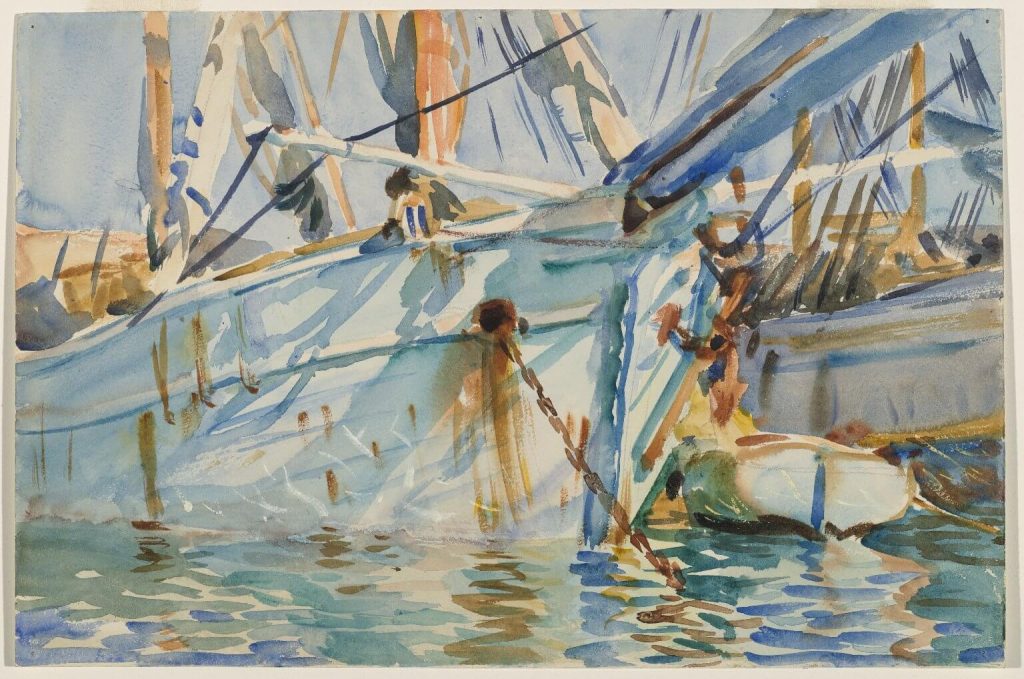 Sargent watercolors: John Singer Sargent, In a Levantine Port, c. 1905-1906, translucent watercolor and touches of opaque watercolor with graphite underdrawing, Brooklyn Museum, New York, NY, USA.

