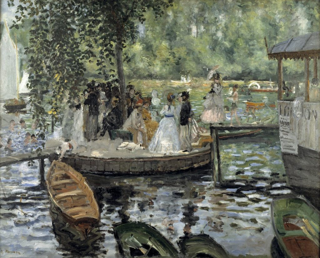 Claude Monet painting: Pierre-Auguste Renoir, La Grenouillère, 1869, National Museum, Stockholm, Sweden.
