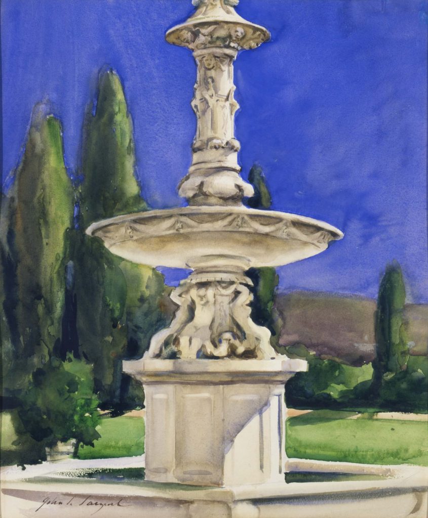 Sargent watercolors: John Singer Sargent, Marble Fountain in Italy, c. 1907, watercolor, Smithsonian American Art Museum, Washington, DC, USA.
