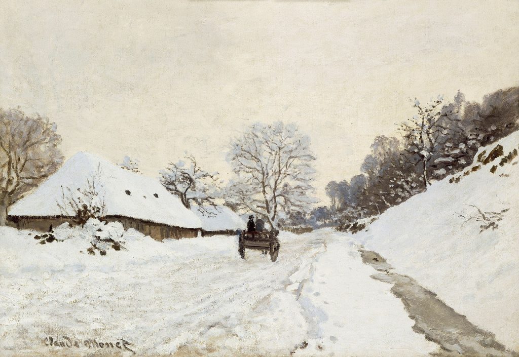Claude Monet, A Cart on the snowy road at Honfleur, 1867, Musée d'Orsay, Paris, France.