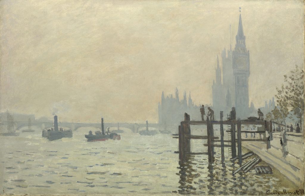Claude Monet painting: Claude Monet, The Thames below Westminster, 1871, National Gallery, London, UK.
