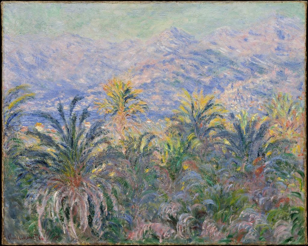 Claude Monet painting: Claude Monet, Palm trees at Bordighera, 1884, Metropolitan Museum of Art, New York, NY, USA.
