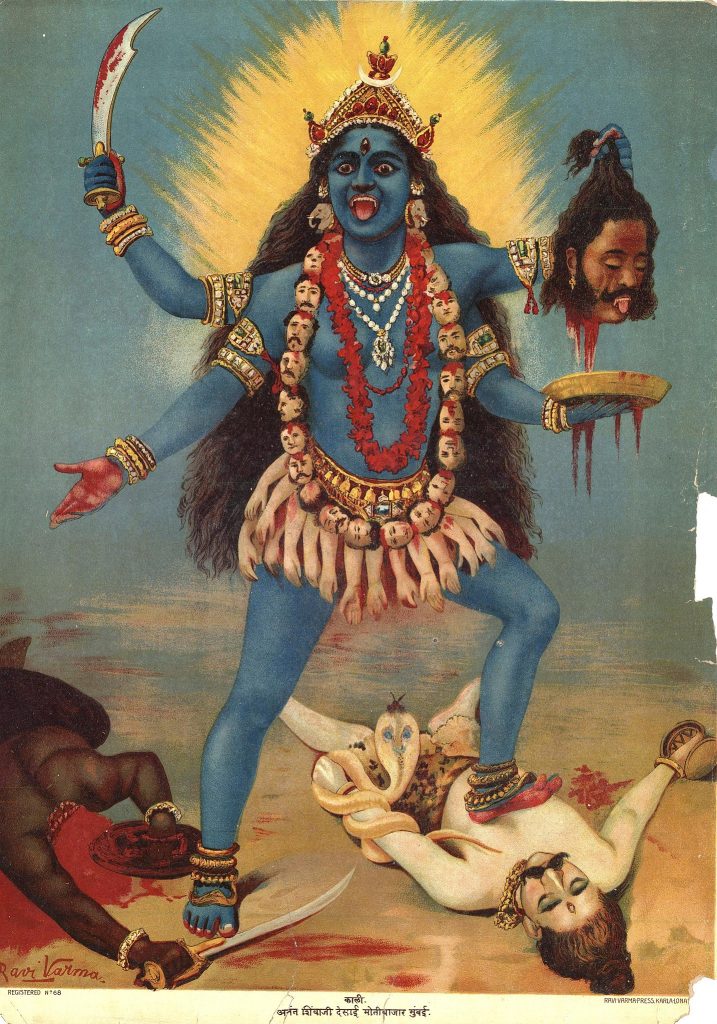 iconography of parvati: Kali Trampling Shiva, ca. 1910, Chromo lithograph. Google Arts & Culture.
