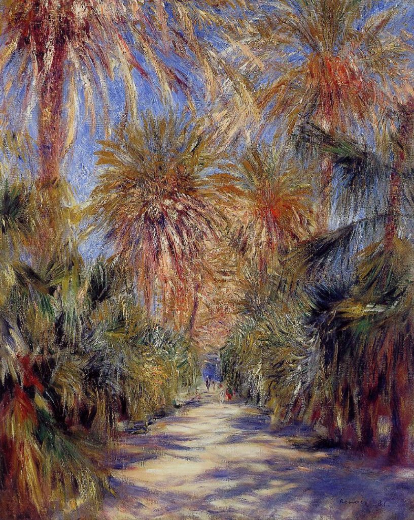 gardens in painting: Pierre-Auguste Renoir, Algiers, The Garden of Essai, ca. 1881, private collection, Wikimedia Commons (public domain).
