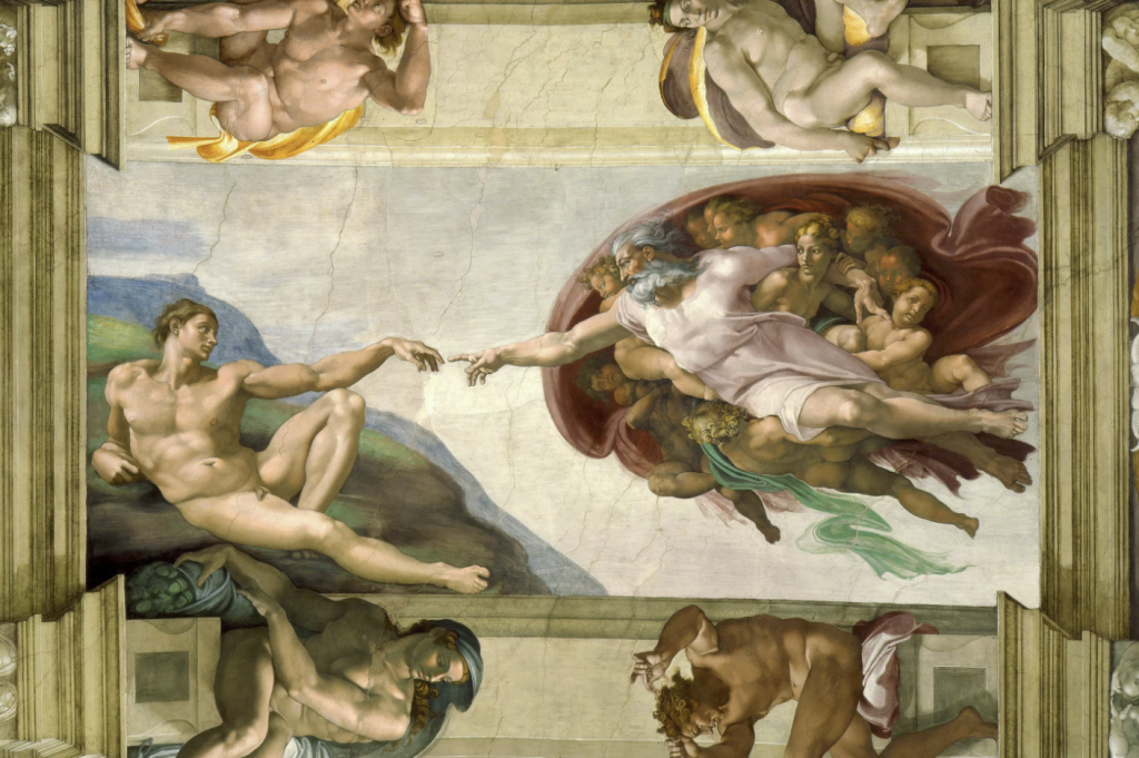Giorgio Vasari: Michelangelo, Creation of Adam, Sistine Chapel ceiling, 1511-1512, Sistine Chapel, Vatican. Artsy.
