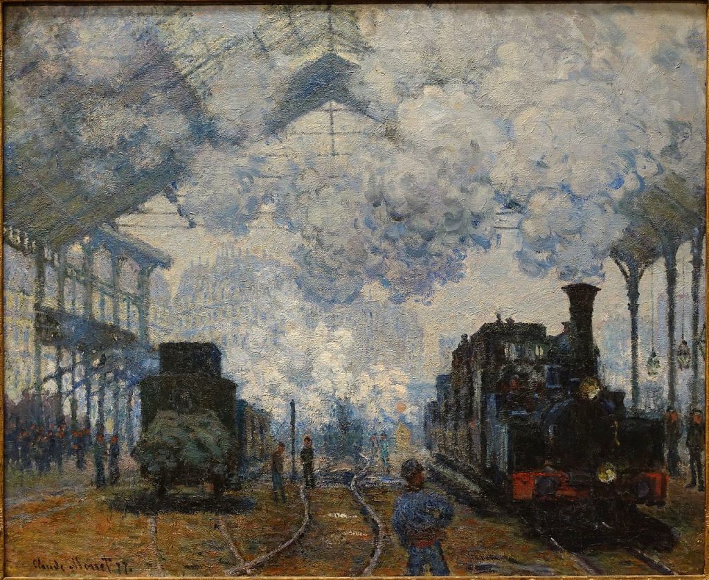 Claude Monet painting: Claude Monet, The Gare Saint-Lazare: Arrival of a Train, Fogg Art Museum, Cambridge, UK.
