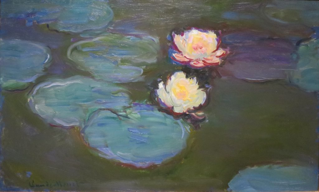 Claude Monet painting: Claude Monet, Water Lilies, 1897-1898, Los Angeles County Museum of Art, Los Angeles, CA, USA. Detail.
