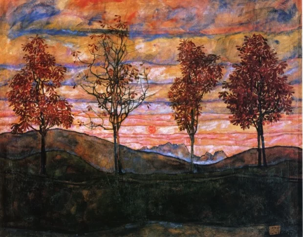 Autumn paintings: Egon Schiele, Four Trees, 1917, Belvedere, Vienna, Austria.
