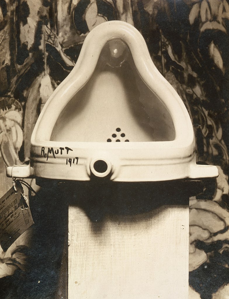 appropriation art: Marcel Duchamp, Fountain, 1917. Photographed by Alfred Stieglitz. Wikipedia Commons (public domain).
