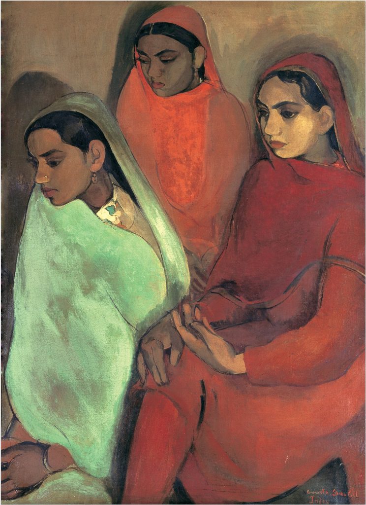 Women Artists in DailyArt App: Amrita Sher-Gil, Group of Three Girls, 1935, National Gallery of Modern Art, New Delhi, India.