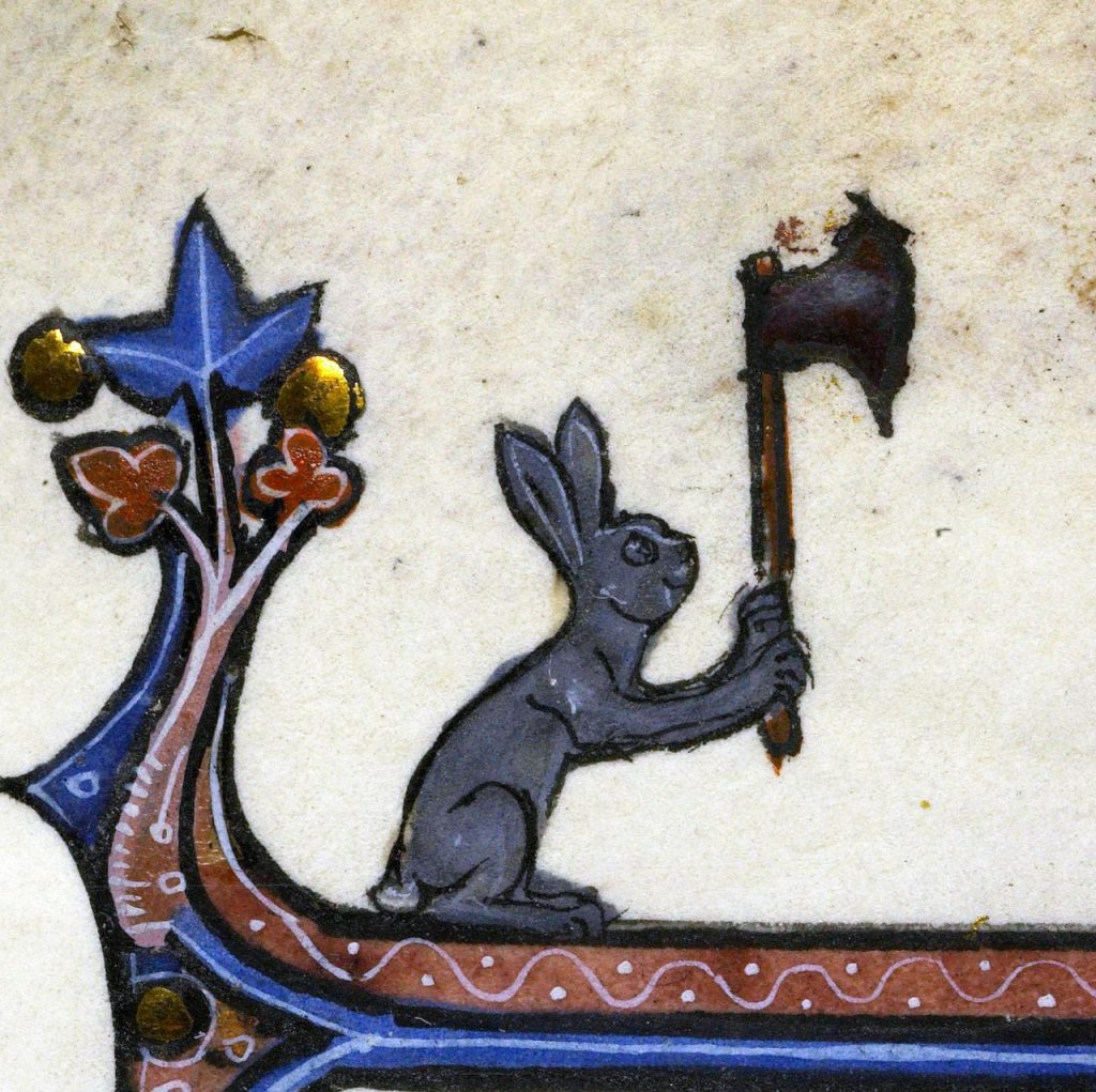 10 Masterpieces in DailyArt App: The Psychotic Killer Bunny with an Axe, 14th century, Bibliothèque Interuniversitaire de la Sorbonne, Paris, France.