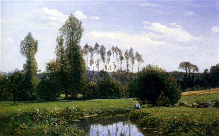 Claude Monet painting: Claude Monet, View at Rouelles, 1858, Marunuma Art Park, Asaka, Japan.
One of the earliest known paintings by Monet.
