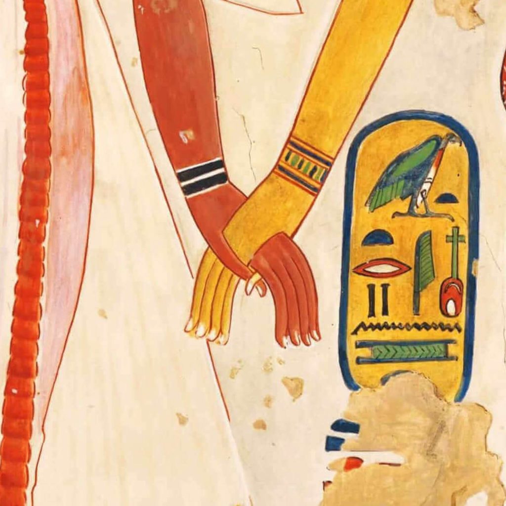 Queen Nefertari & Goddess Isis, New Kingdom, Dynasty 19, ca 1279-1213 BCE, pigment on plaster, QV66 Tomb of Nefertari, Valley of the Queens, Luxor, Egypt. Detail.