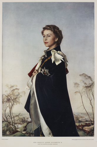 queen elizabeth ii: Pietro Annigoni, Queen Elizabeth II, 1955, Royal Collection Trust, London, UK.
