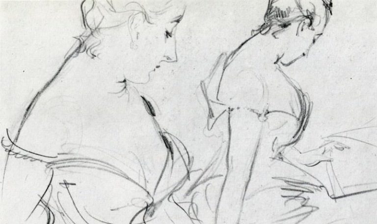 Sargent drawings: John Singer Sargent, Two Studies for Madame X, ca. 1883, British Museum, London, UK. Detail.
