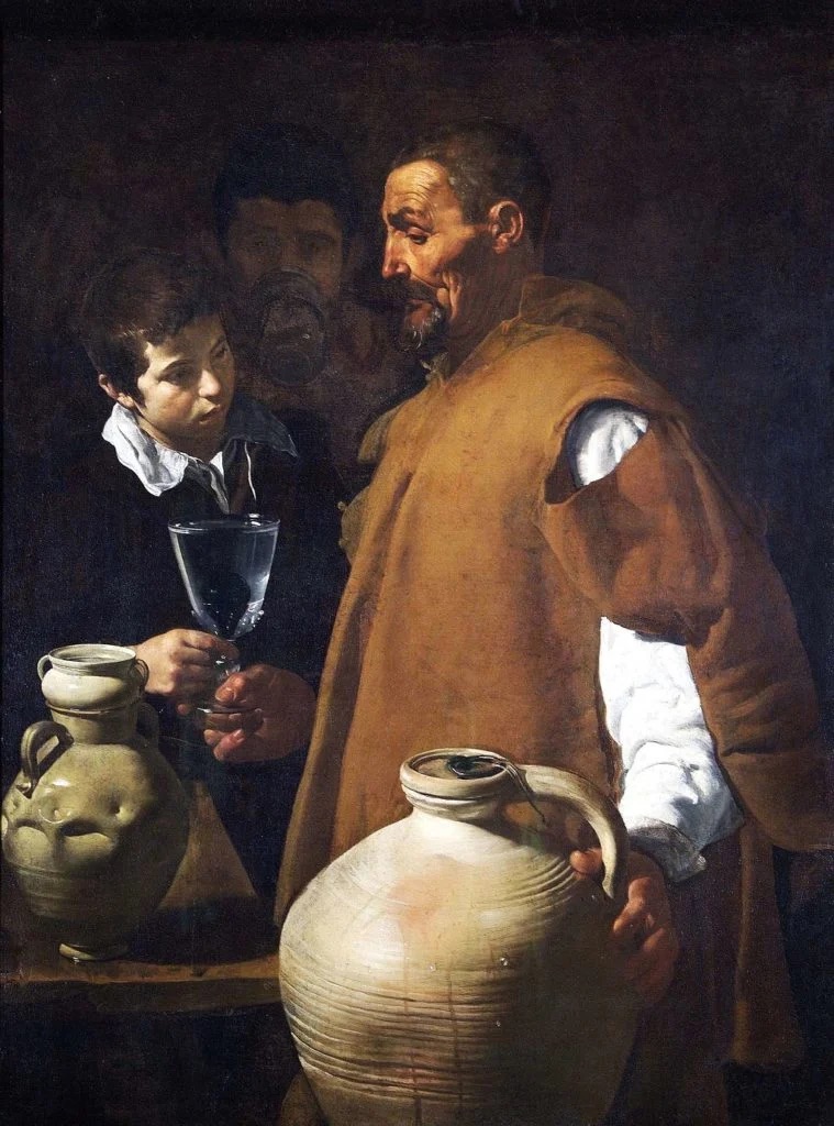 Spanish bodegones: Diego Velázquez, The Waterseller of Seville, ca. 1620, Wellington Museum, London, UK.