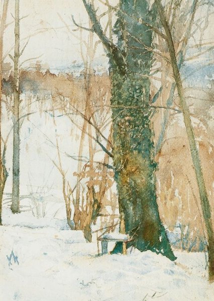 Slava Raškaj: Slava Raškaj, A Tree in the Snowy Landscape, 1900, Moderna Galerija, Zagreb, Croatia, source: Hrvatska enciklopedija.
