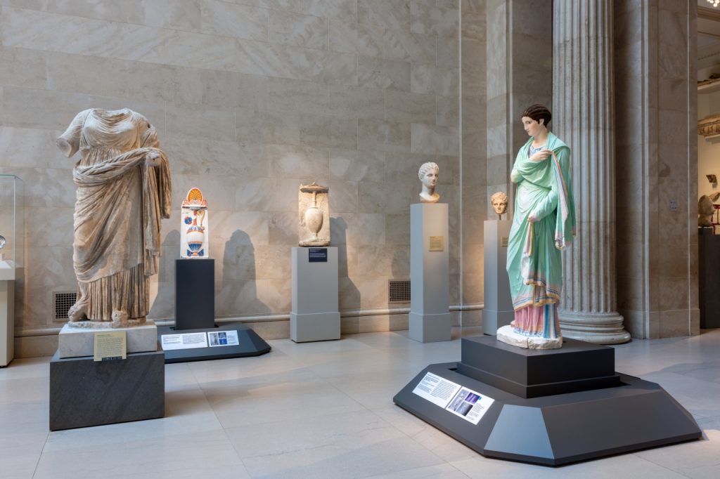 Reconstruction of a marble statue of a woman wrapping herself in a mantle (so-called Small Herculaneum Woman), Chroma: Ancient Sculpture in Color, 2022, Metropolitan Museum of Art, New York, NY, USA