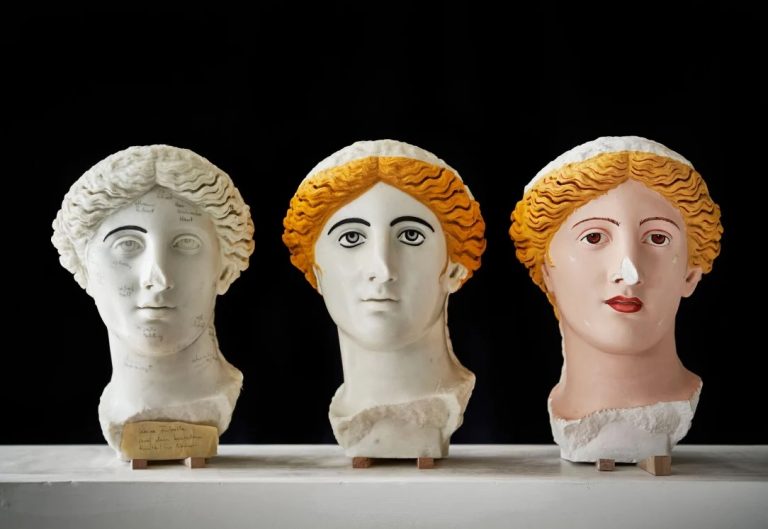 Ancient Sculptures Colors: Memos and color study of Treu Head, 140-150 CE, British Museum, London, UK. Liebieghaus.
