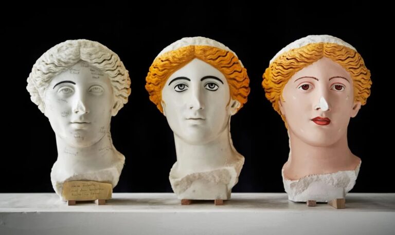 Ancient Sculptures Colors: Memos and color study of Treu Head, 140–150 CE, British Museum, London, UK. Liebieghaus.
