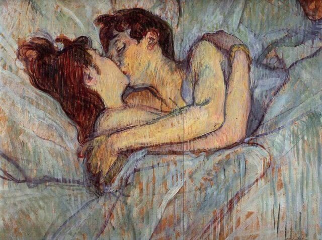 women, bed, kissing, queer art, impressionist