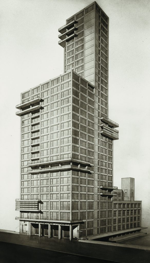 gropius biography: Walter Gropius and Adolf Meyer, entry for Chicago Tribune Tower Competition, 1922. Picture credit: Harvard Art Museums / Busch-Reisinger Museum, Gift of Walter Gropius, © President and Fellows of Harvard College, BRGA.10.5. Courtesy of the publisher.
