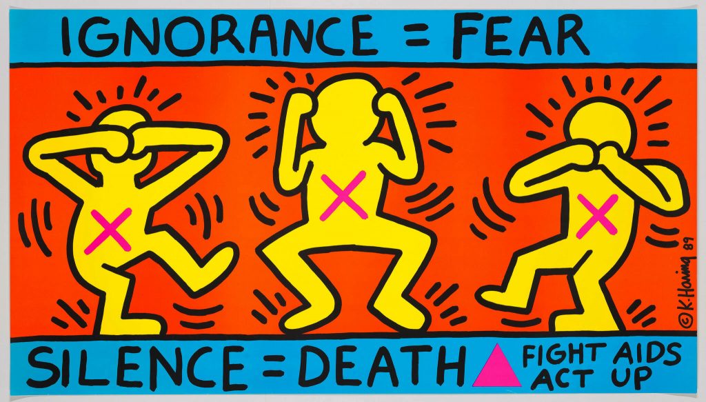 Queer art: Keith Haring, Ignorance = Fear / Silence = Death, 1989, Gift of David W. Kiehl in honor of Patrick Moore, Whitney Museum of American Art, New York, NY, USA.
