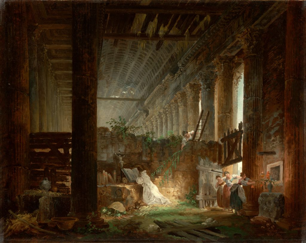 Hubert Robert, A Hermit Praying in the Ruins of a Roman Temple, ca. 1760, Getty Center, Los Angeles, CA, USA.