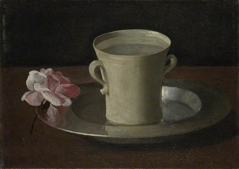 5 Still lives you didn’t know were painted by Zurbarán : Francisco de Zurbarán, Cup of Water and a Rose on a Silver Plate, 1630, The National Gallery, London, UK.