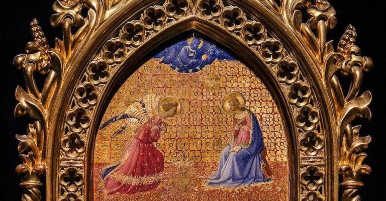 Fra Angelico: Fra Angelico, Annunciation and Adoration of the Magi, c. 1431-2. Museum of San Marco, Florence, Italy. Photograph by Sharon Mollerus via Wikimedia Commons (CC BY 2.0). Detail.
