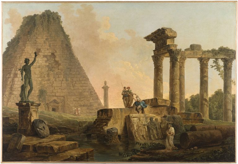 hubert Robert: Hubert Robert, Roman Ruins, ca. 1776. Musée des Beaux-Arts de la ville de Paris, Paris, France. Wikimedia Commons (public domain).
