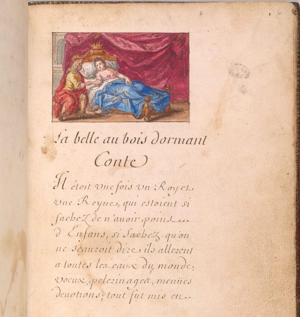 Sleeping Beauty tapestry: Charles Perrault, Frontispiece of La belle au bois dormant, from Contes da ma mere l’Oye, 1695, The Morgan Library & Museum, New York, NY, USA.
