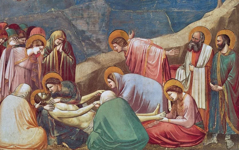 Proto-Renaissance: Giotto di Bondone. Lamentation, ca. 1304-1306, from Scenes from the Life of Christ, located in the Scrovegni Chapel, Padua, Italy. Detail.
