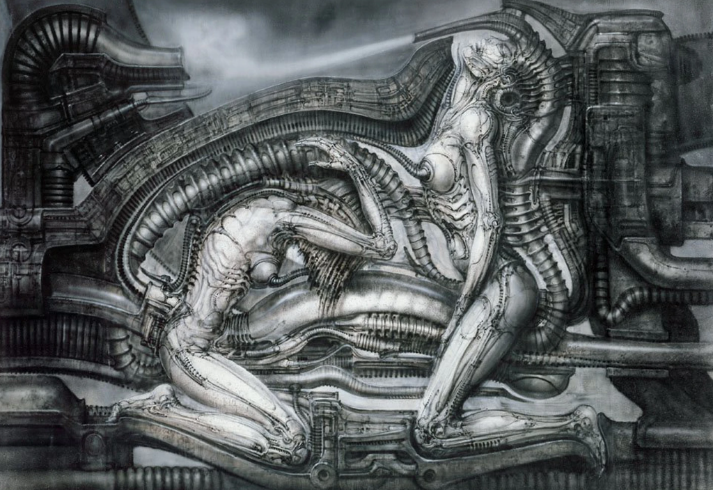 monsters in art: Monsters in Art: H.R. Giger, Erotomechanics VII (Mia und Judith, first state), 1979, The Giger Museum, Gruyères, Switzerland.

