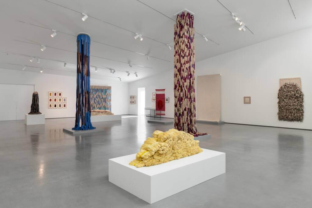 Sheila Hicks: Exhibition view of Sheila Hicks: Off Grid at The Hepworth Wakefield, Wakefield, UK, 2022. Photograph by Tom Bird.
