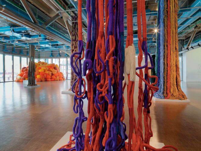 Sheila Hicks: Exhibition view of Lignes de Vie at Center Pompidou, Paris, France, 2018. Photograph by Philippe Migeat.
