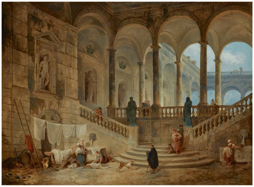 hubert Robert: Hubert Robert, View of the Palazzo Durazzo Genoa, with Washerwomen and Other Figures in the Foreground, ca. 1772. Sotheby’s.
