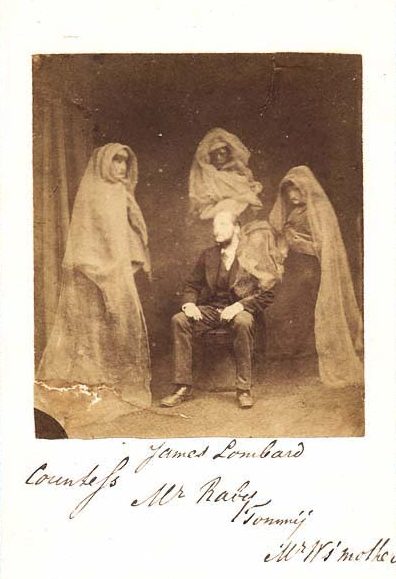 spirit photography: Frederick Hudson, Mr. Ruby with the Spirits “Countess”, “James Lombard”, “Tommy”, and the Spirit of Mr. Wootton’s Mother, c. 1875. The American Museum of Photography.
