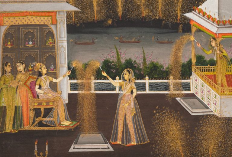 Diwali in Art: Ladies Celebrating Diwali, c. 1760, Lucknow (India), Cleveland Museum of Art, Cleveland, OH, USA. Detail.

