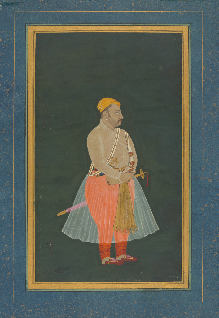Portrait of Raja Surajmal of Bharatpur (1707–1763) 18th century Opaque watercolor and gold on paper image: 7 × 4 1/4 in. (17.78 × 10.8 cm) framed: 14 × 11 in. (35.56 × 27.94 cm) Yale University Art Gallery