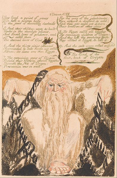 ancient of days William Blake: William Blake, The First Book of Urizen, 1794, hand-colored relief print, Yale Center for British Art, New Haven, CT, USA. Wikimedia Commons (public domain).
 
