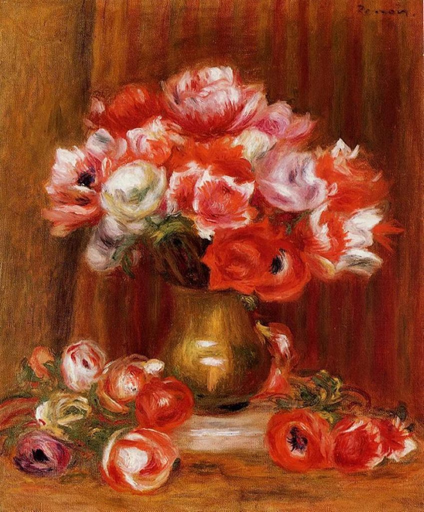 flowers in art: Flowers in art: Pierre-Auguste Renoir, Anemones, 1909, private collection. Wikimedia Commons (public domain).
