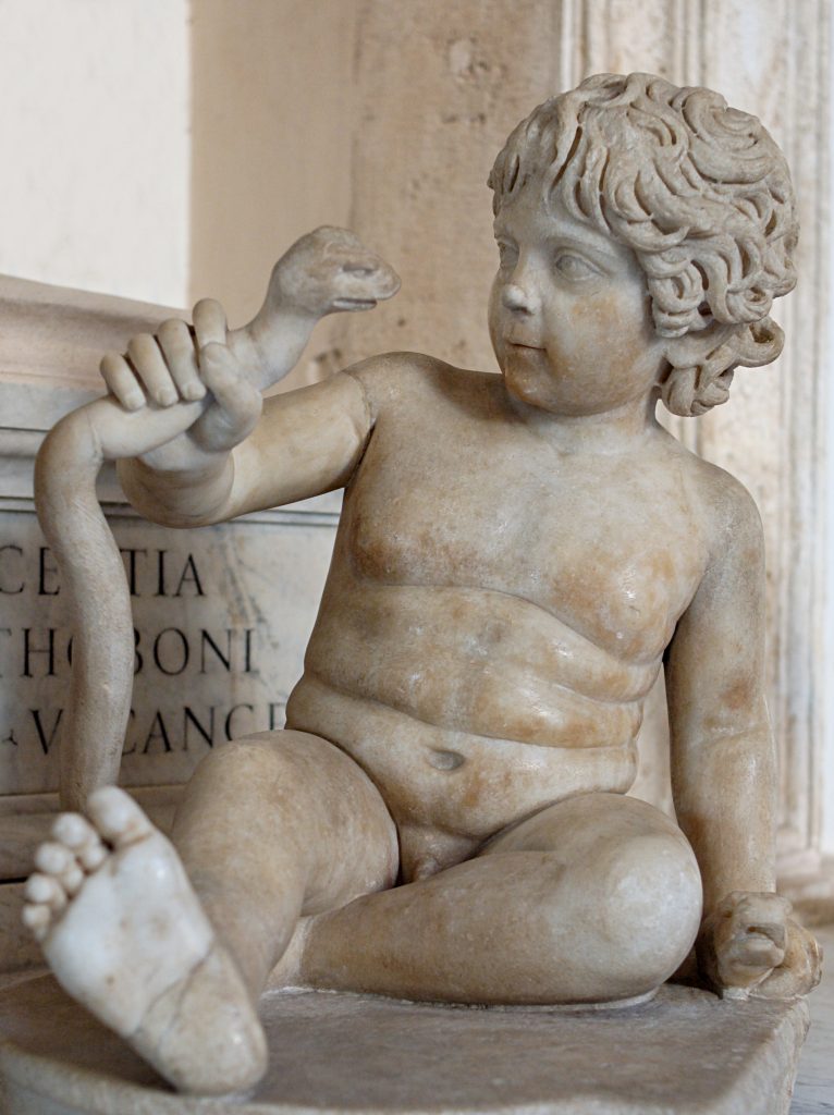 Lansdowne Heracles: Heracles as a Boy Strangling a Snake, ca. 2nd century CE, Capitoline Museums, Rome, Italy.
