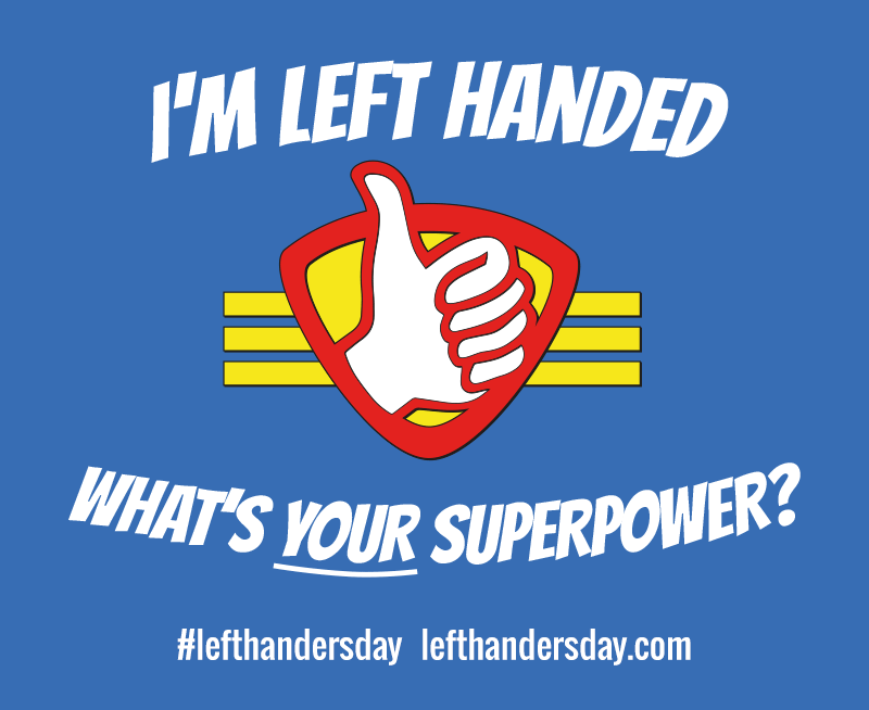 Left-handed artists: I’m Left Handed. What’s Your Superpower?, poster for Left Hander’s Day. Lefthandersday.
