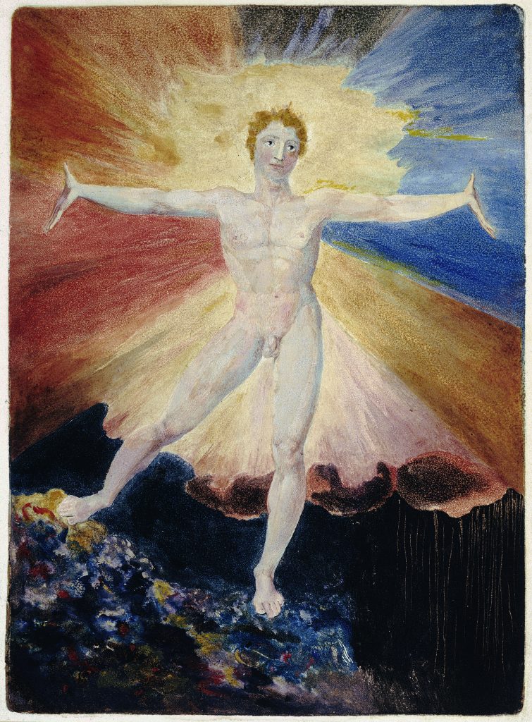 William Blake, Albion Rose or Glad Day, 1793, color engraving with hand coloring, British Museum, London, UK.