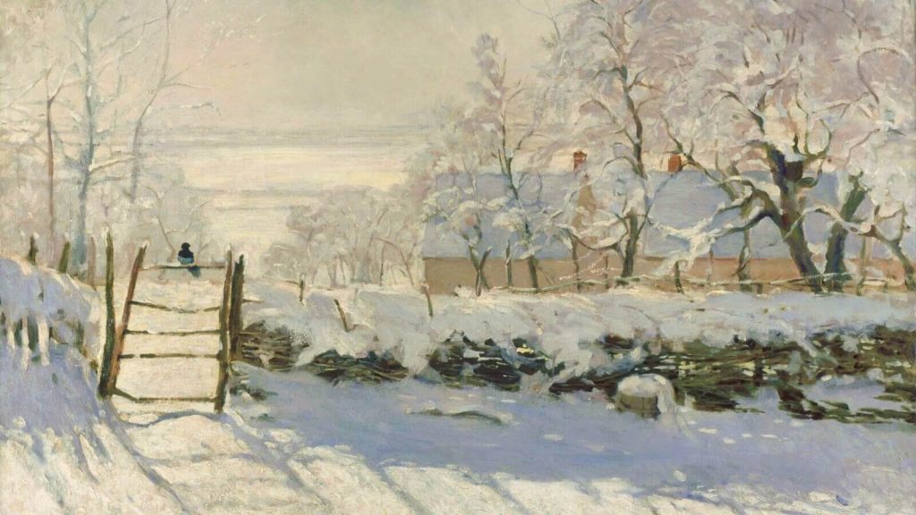 Claude Monet, Magpie, 1868-69, Musée d'Orsay, Paris, France. Detail.